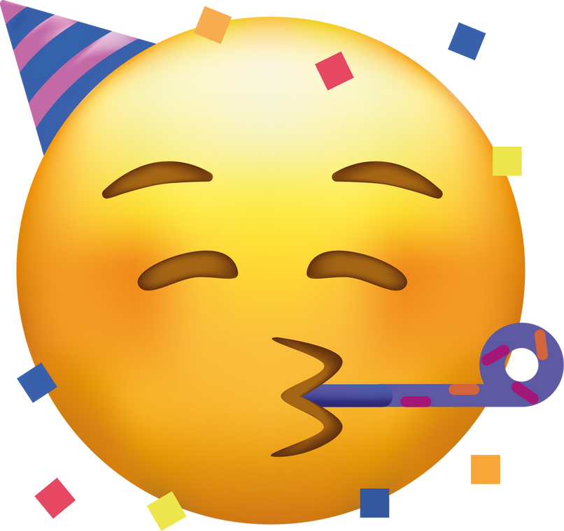 Partying emoji. Emoticon with party horn and hat.